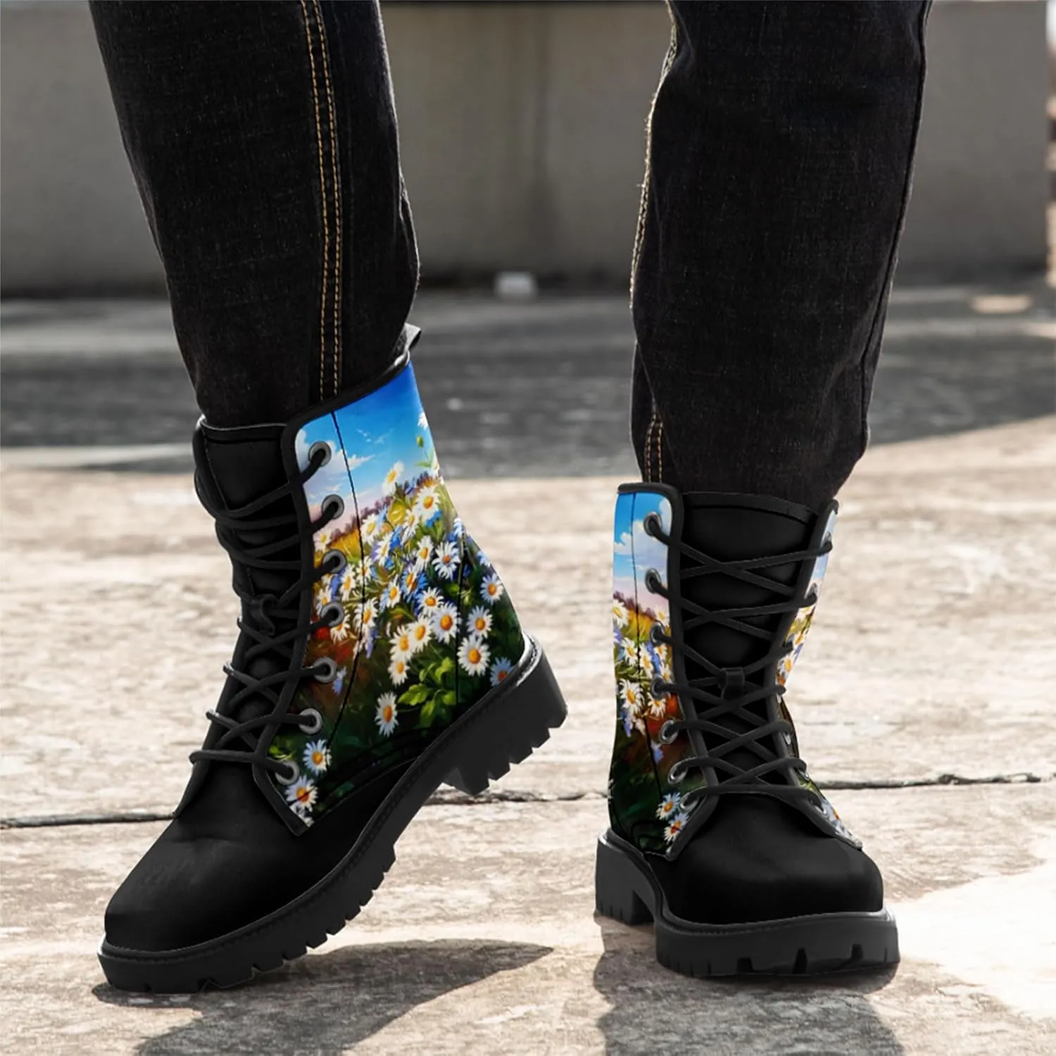 Floral Lady's Ankle Boots Fashion Comfortable Platform Women's Dress Booties Gift Flowers Lace-up Trendy Dress Shoes