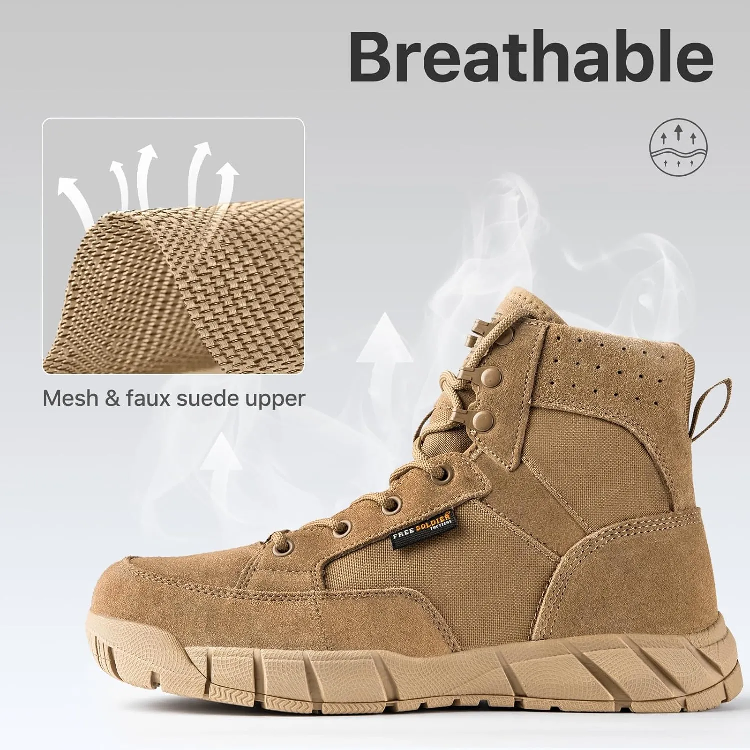 FREE SOLDIER Waterproof Hiking Work Boots Men's Tactical Boots 6 Inches Lightweight Military Boots Breathable Desert Boots