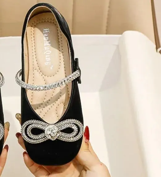 Girls Big Kid Mary Jane Ballerina Flat Dress Shoes Rhinestone Glitter Summer Spring