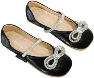 Girls Big Kid Mary Jane Ballerina Flat Dress Shoes Rhinestone Glitter Summer Spring
