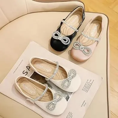 Girls Big Kid Mary Jane Ballerina Flat Dress Shoes Rhinestone Glitter Summer Spring