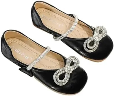 Girls Big Kid Mary Jane Ballerina Flat Dress Shoes Rhinestone Glitter Summer Spring