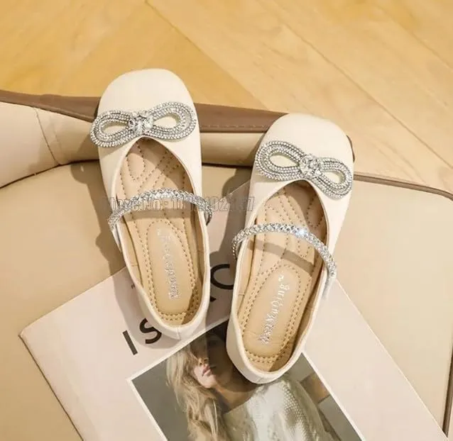 Girls Big Kid Mary Jane Ballerina Flat Dress Shoes Rhinestone Glitter Summer Spring