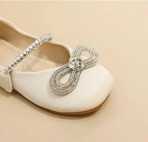 Girls Big Kid Mary Jane Ballerina Flat Dress Shoes Rhinestone Glitter Summer Spring