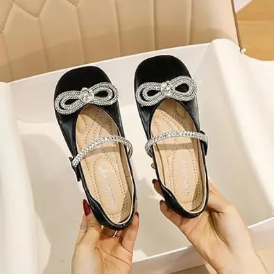 Girls Big Kid Mary Jane Ballerina Flat Dress Shoes Rhinestone Glitter Summer Spring