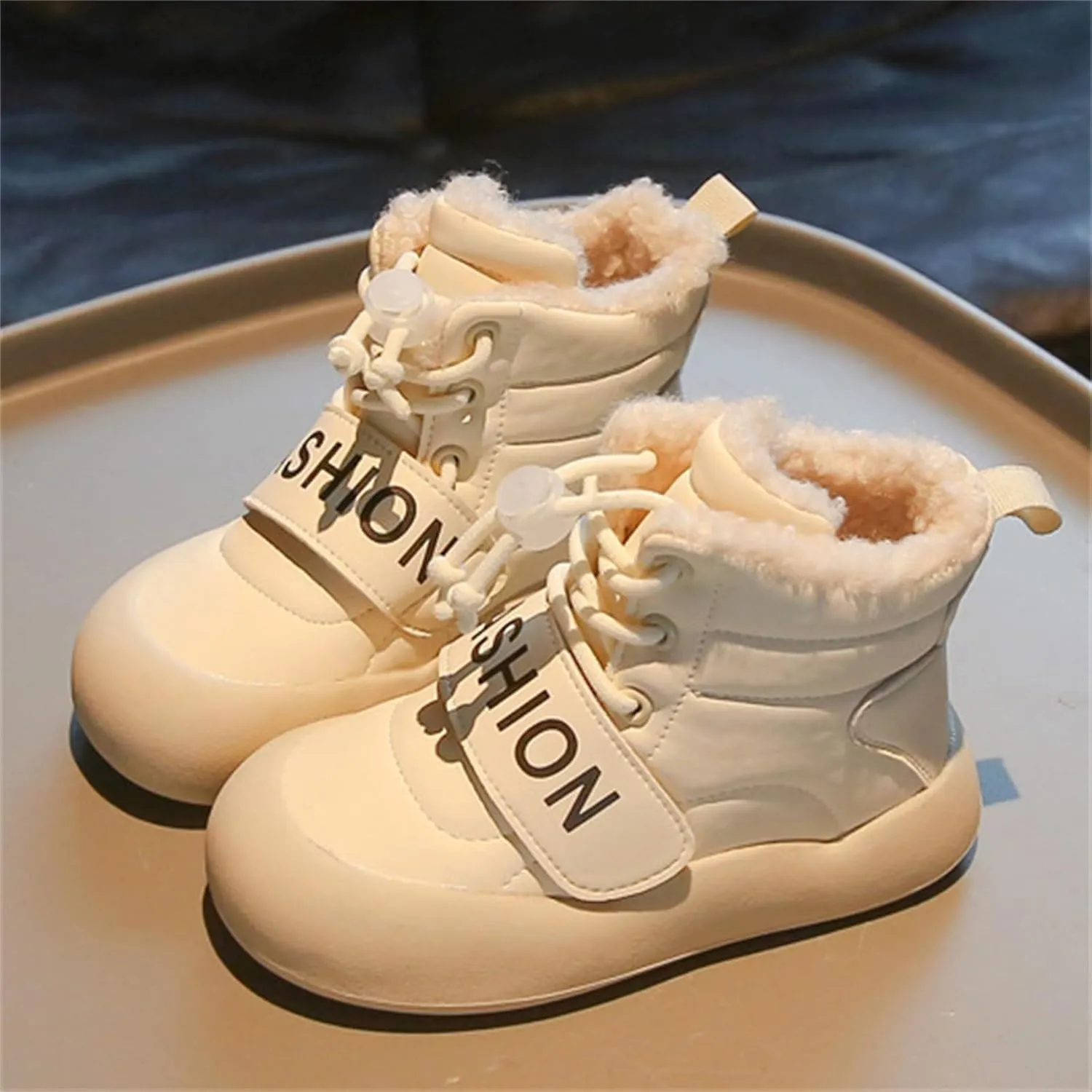 Girls Boys Furry Plush Snow Boots Water-Proof Outdoor Warm Cozy Anti-Slip Mid Calf Faux Fr Lined Little Boys Boots