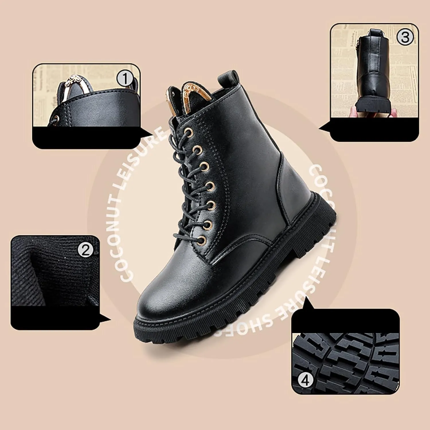 Girls Dress Boots Kids Fashion Side Zipper Lace Up Design Boots Outdoor Combat Boots Casual Shoes Mid Calf Booties