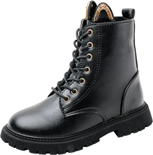 Girls Dress Boots Kids Fashion Side Zipper Lace Up Design Boots Outdoor Combat Boots Casual Shoes Mid Calf Booties