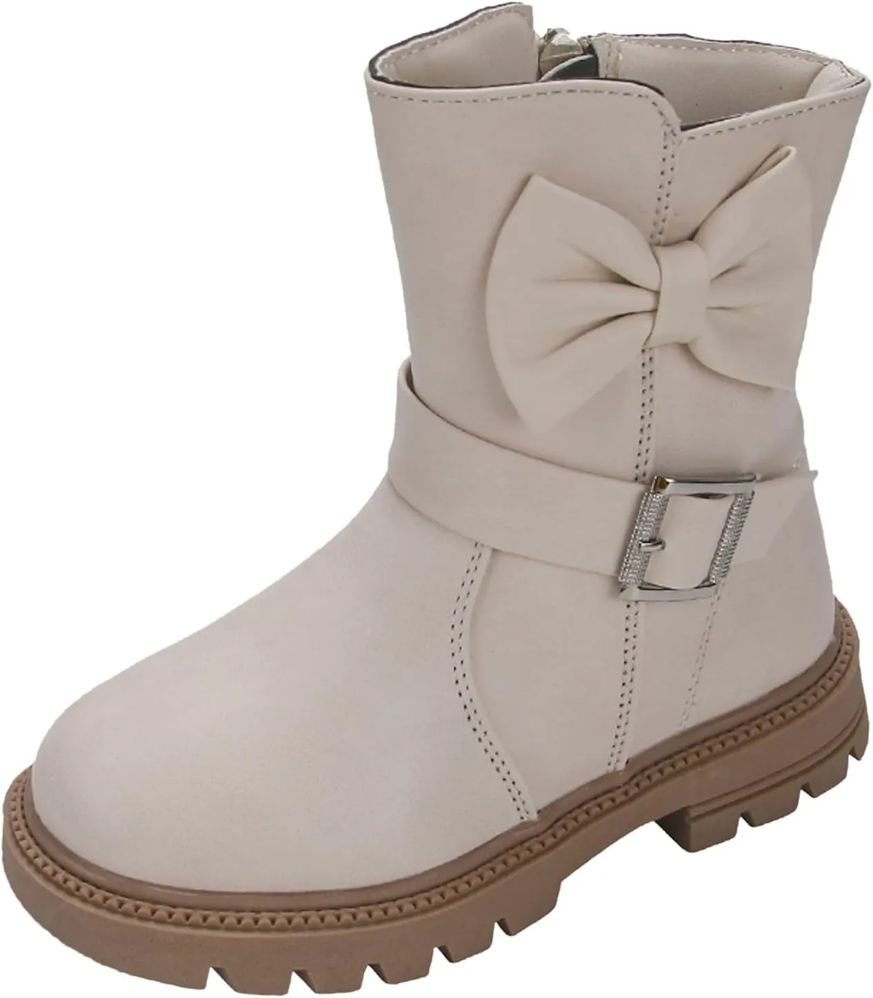 Girls Dress Boots Kids Side Zipper Bowknot Buckle Decor Princess Boots Fashion Soft Sole Mid Calf Boots Walking Shoes