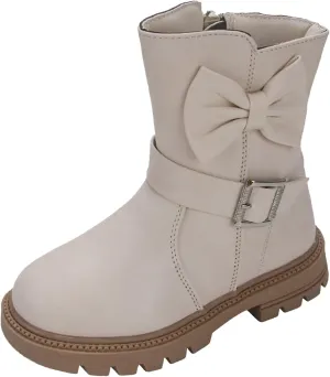Girls Dress Boots Kids Side Zipper Bowknot Buckle Decor Princess Boots Fashion Soft Sole Mid Calf Boots Walking Shoes