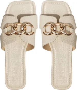 GORGLITTER Women's Square Toe Flat Sandals Summer Dressy 2025 Trendy Vacation Sandals Summer Slides Shoes