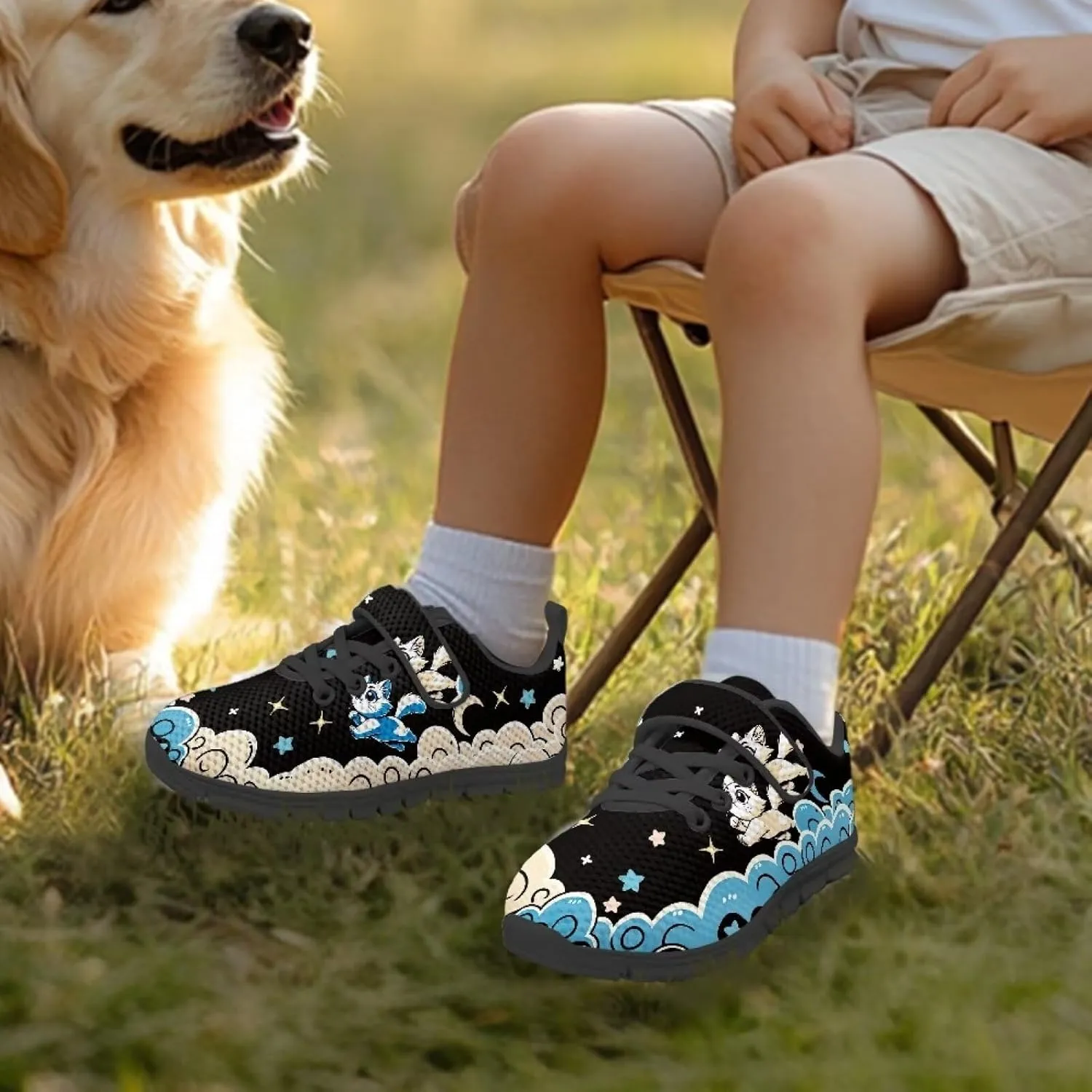 GOSTONG Unisex Kids Sneakers Breathable Mesh Easy-on Kids Casual Sneakers Non Slip Indoor Outdoor Walking Shoes Black US 11-15