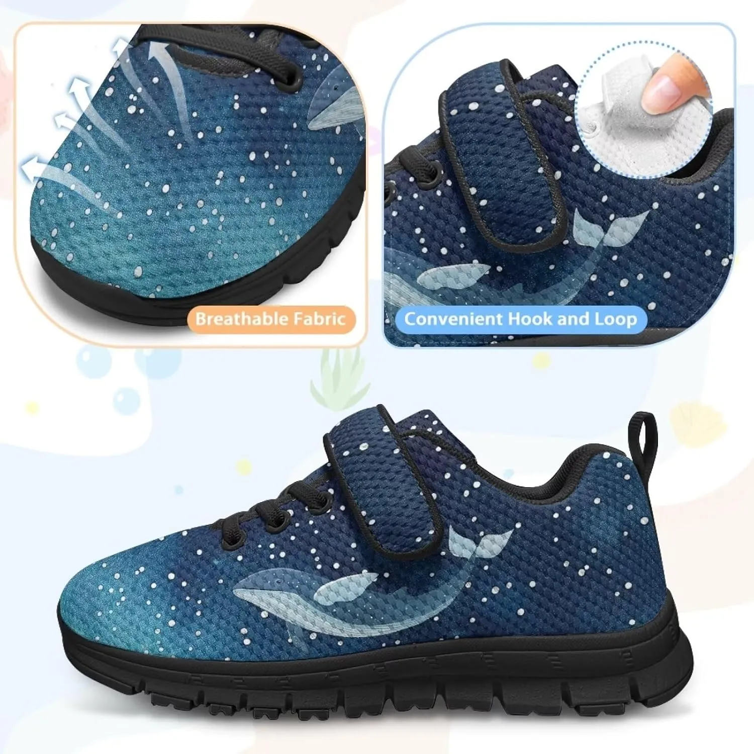 GOSTONG Unisex Kids Sneakers Breathable Mesh Easy-on Kids Casual Sneakers Non Slip Indoor Outdoor Walking Shoes Black US 11-15