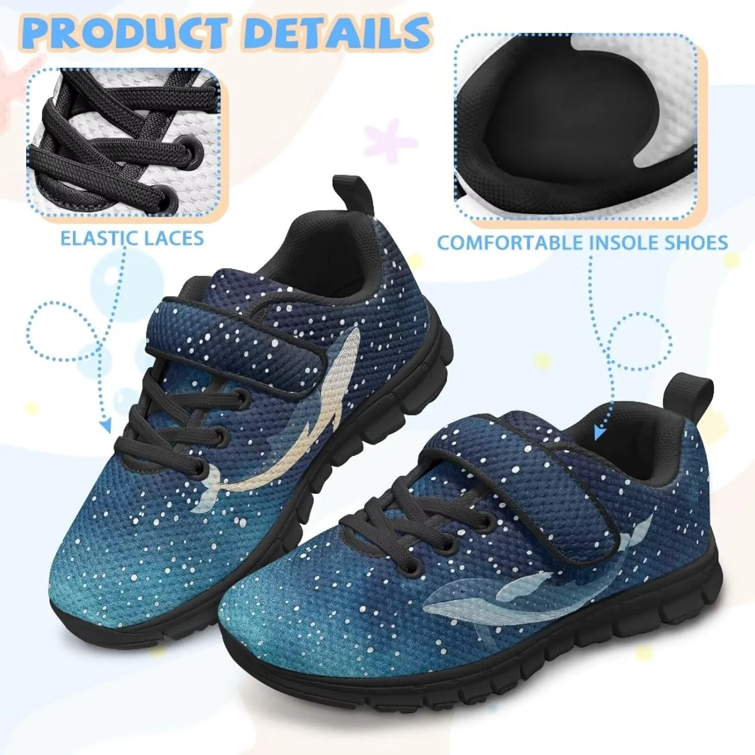 GOSTONG Unisex Kids Sneakers Breathable Mesh Easy-on Kids Casual Sneakers Non Slip Indoor Outdoor Walking Shoes Black US 11-15