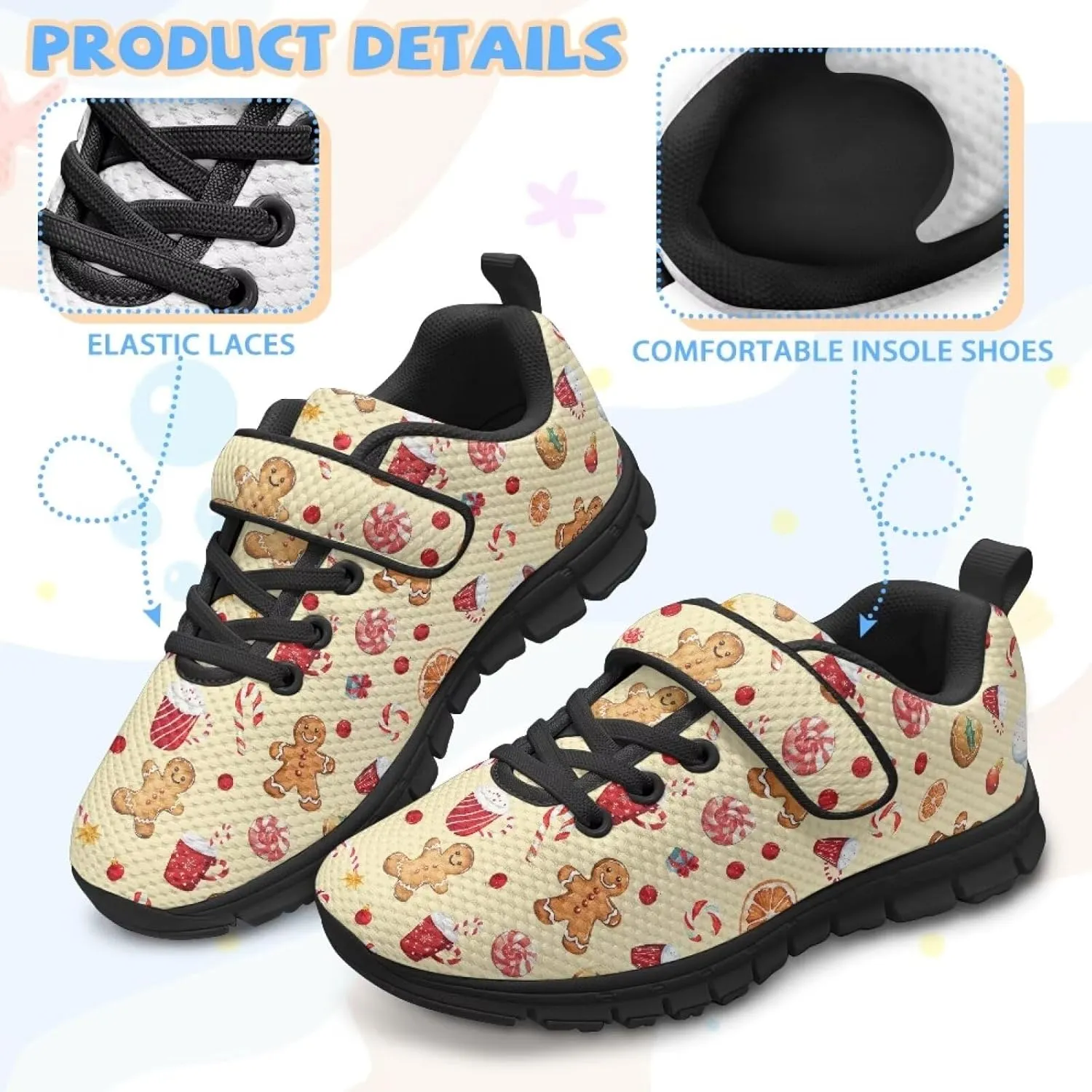 GOSTONG Unisex Kids Sneakers Breathable Mesh Easy-on Kids Casual Sneakers Non Slip Indoor Outdoor Walking Shoes Black US 11-15