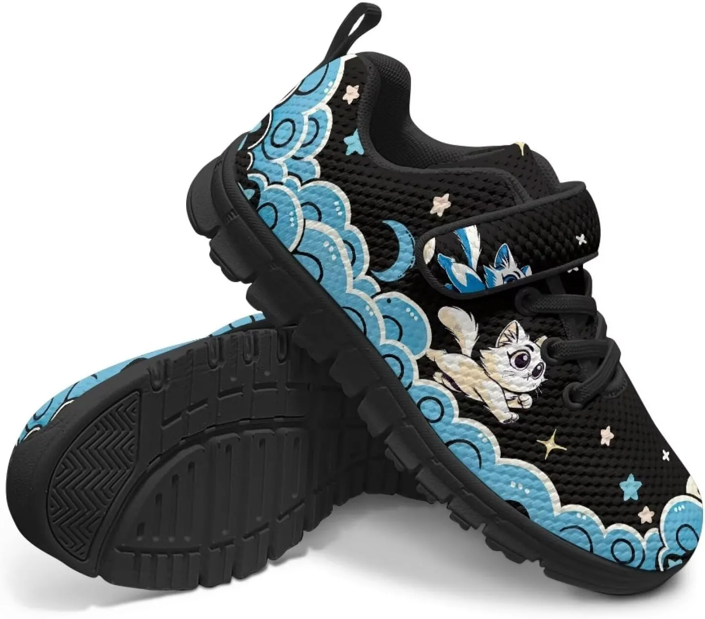 GOSTONG Unisex Kids Sneakers Breathable Mesh Easy-on Kids Casual Sneakers Non Slip Indoor Outdoor Walking Shoes Black US 11-15