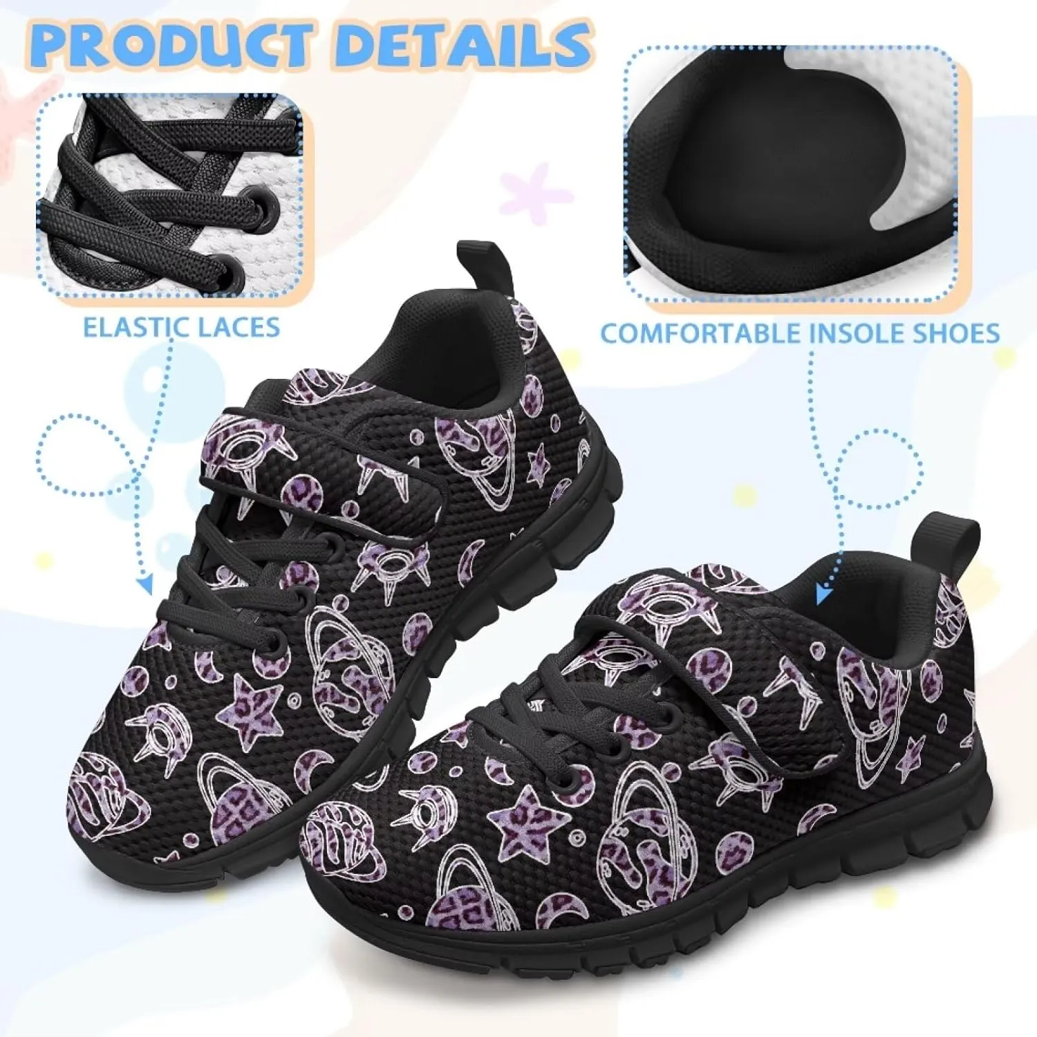 GOSTONG Unisex Kids Sneakers Breathable Mesh Easy-on Kids Casual Sneakers Non Slip Indoor Outdoor Walking Shoes Black US 11-15
