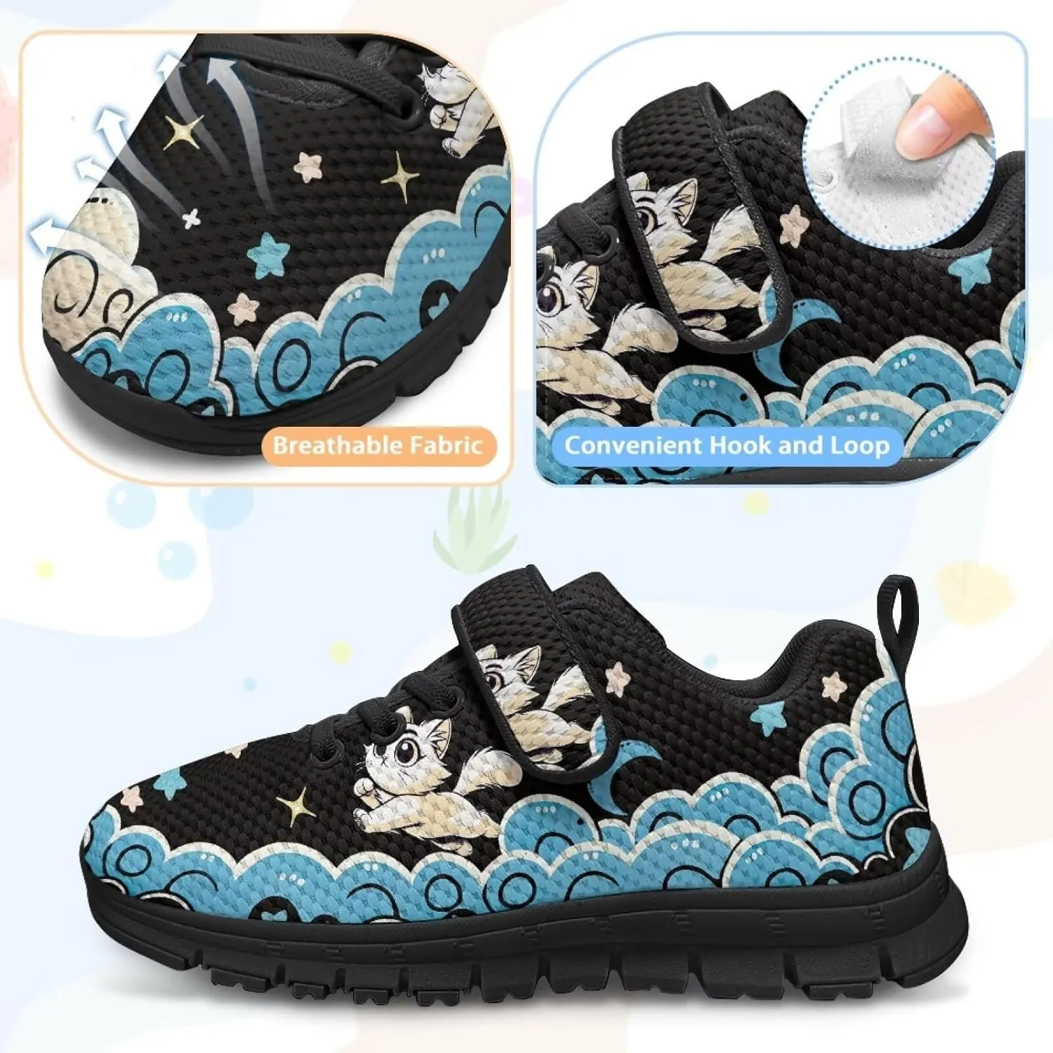 GOSTONG Unisex Kids Sneakers Breathable Mesh Easy-on Kids Casual Sneakers Non Slip Indoor Outdoor Walking Shoes Black US 11-15