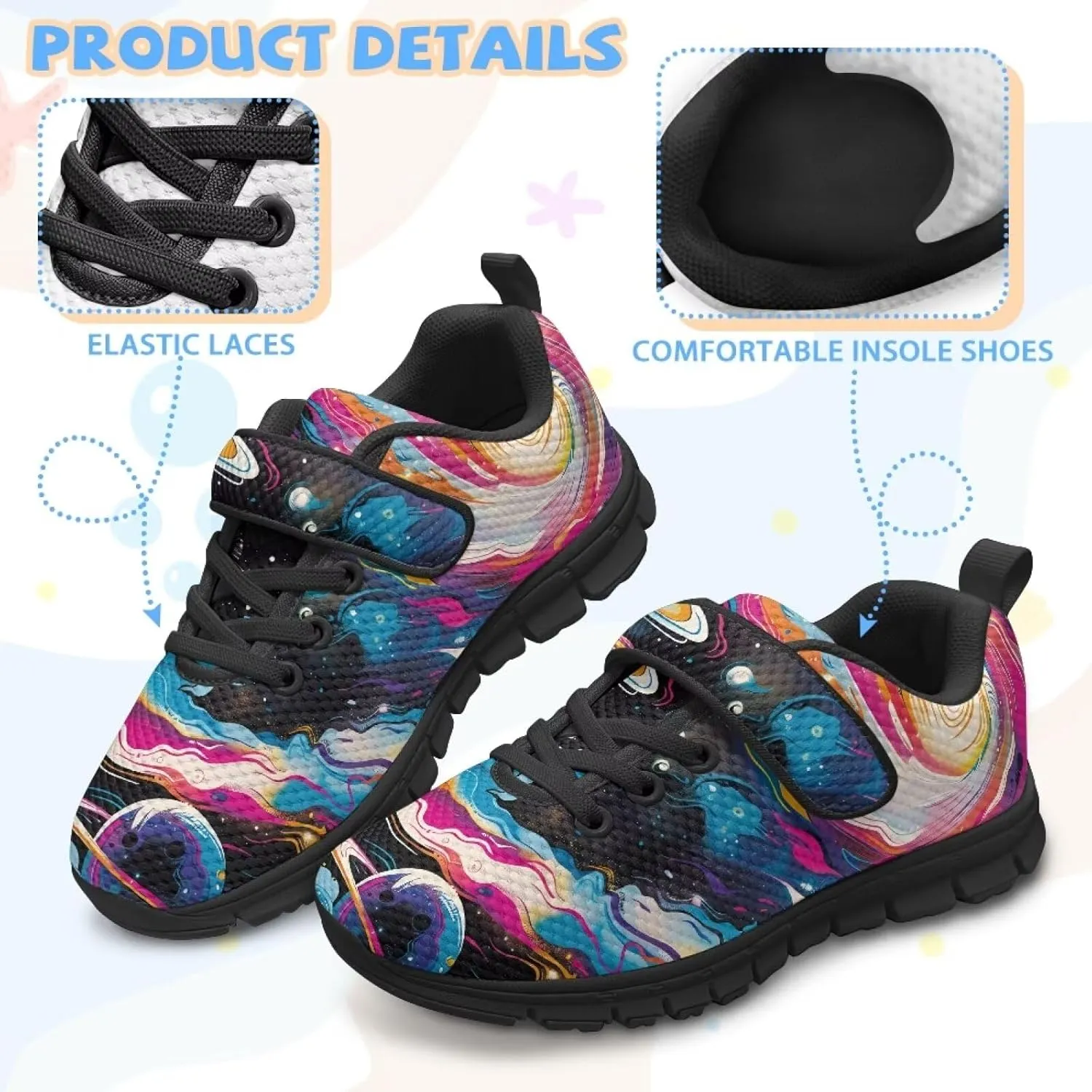 GOSTONG Unisex Kids Sneakers Breathable Mesh Easy-on Kids Casual Sneakers Non Slip Indoor Outdoor Walking Shoes Black US 11-15