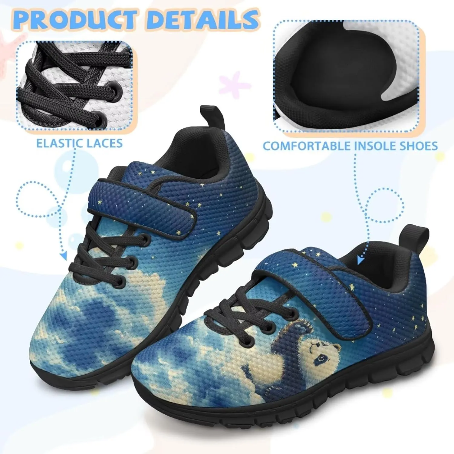 GOSTONG Unisex Kids Sneakers Breathable Mesh Easy-on Kids Casual Sneakers Non Slip Indoor Outdoor Walking Shoes Black US 11-15
