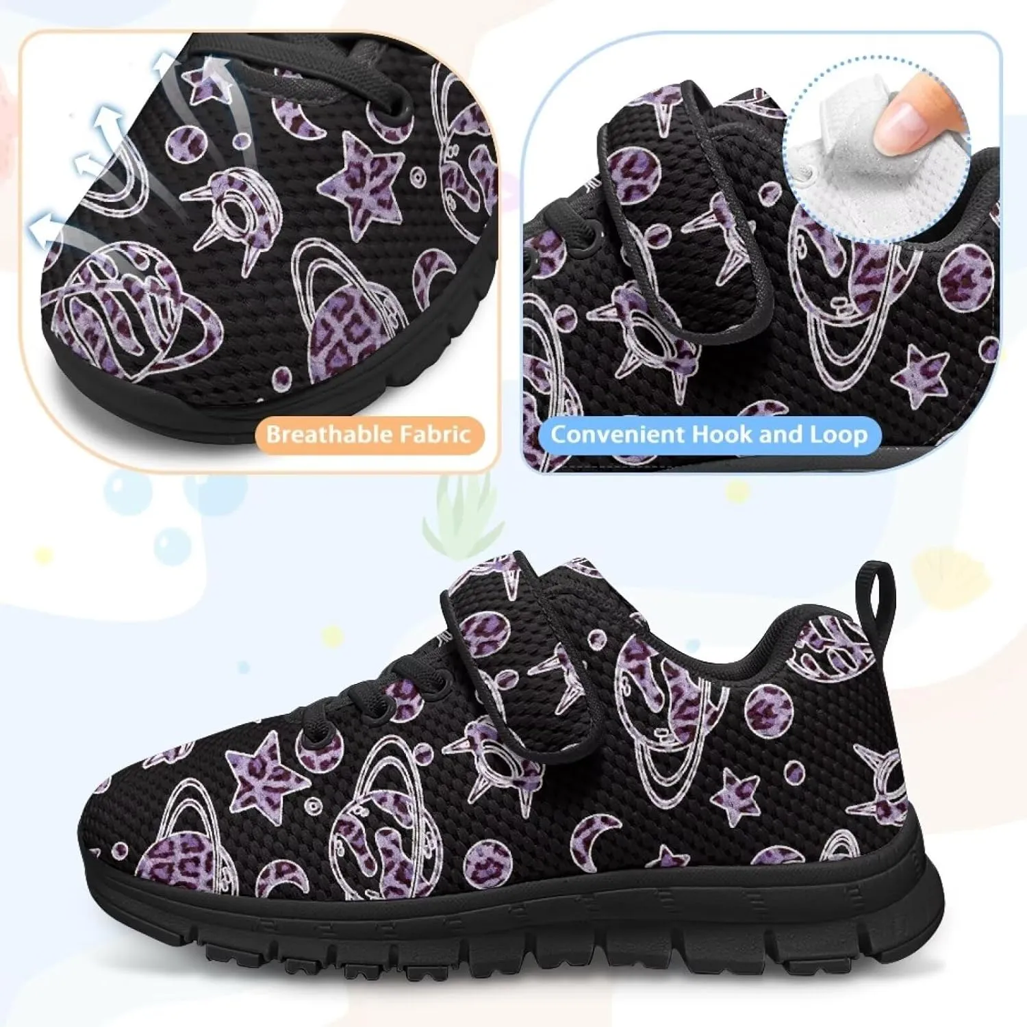 GOSTONG Unisex Kids Sneakers Breathable Mesh Easy-on Kids Casual Sneakers Non Slip Indoor Outdoor Walking Shoes Black US 11-15