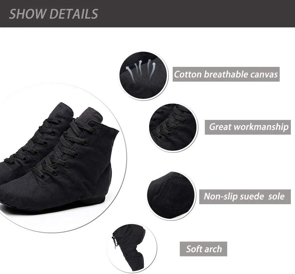 HIPPOSEUS Canvas Over The Ankle Lace Up Jazz Boots Ballroom Modern Dance Shoes for Women and Men