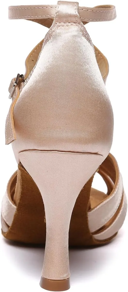 HIPPOSEUS Women's Professional Latin Dance Shoes Satin Salsa Ballroom Wedding Dancing Shoes,Model YCD