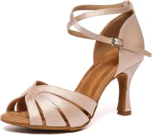 HIPPOSEUS Women's Professional Latin Dance Shoes Satin Salsa Ballroom Wedding Dancing Shoes,Model YCD
