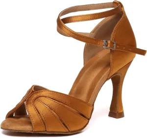 HIPPOSEUS Women's Professional Latin Dance Shoes Satin Salsa Ballroom Wedding Dancing Shoes,Model YCD