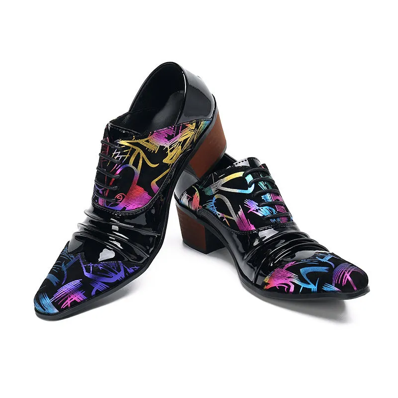 Horsebit leather shoes men's pointed toe Korean version trendy inner heightening slip-on men's shoes hairstylist personalized crocodile pattern trendy shoes