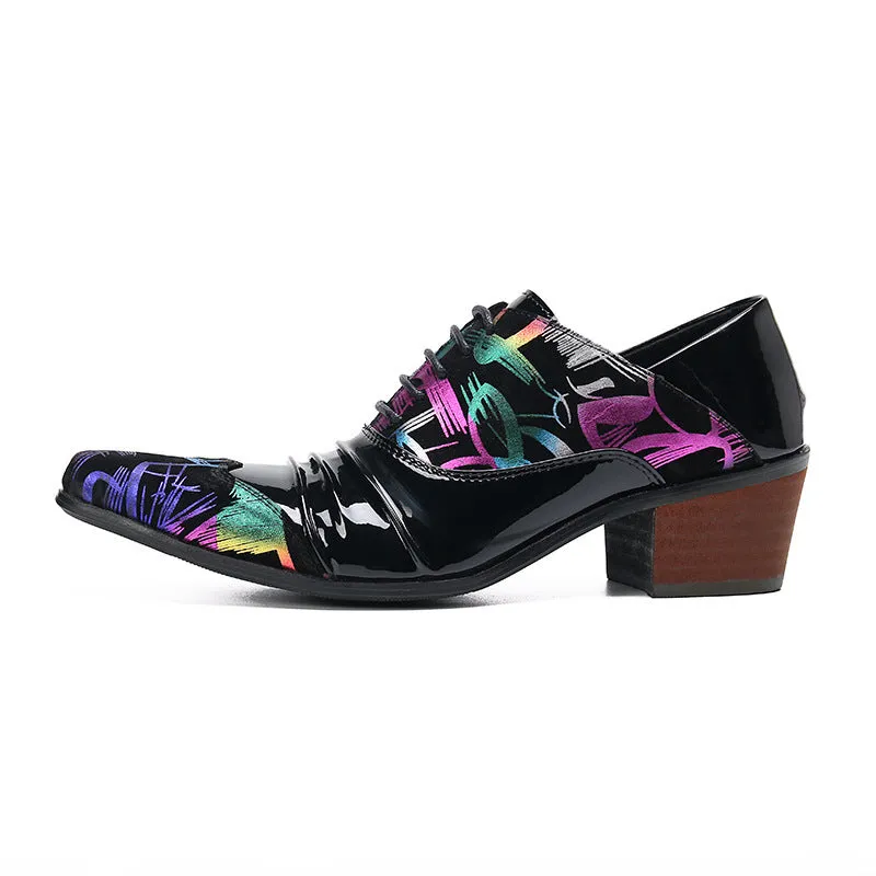 Horsebit leather shoes men's pointed toe Korean version trendy inner heightening slip-on men's shoes hairstylist personalized crocodile pattern trendy shoes