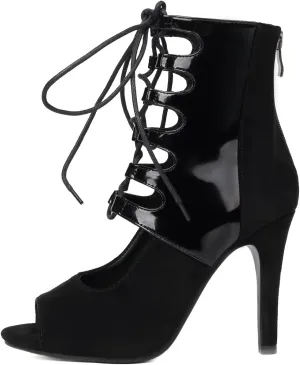 HROYL Women's Ballroom Latin Salsa Dance Shoes Lace-up Open-Toe Dance Boots Professional Dance Heels for Women,DS-J27