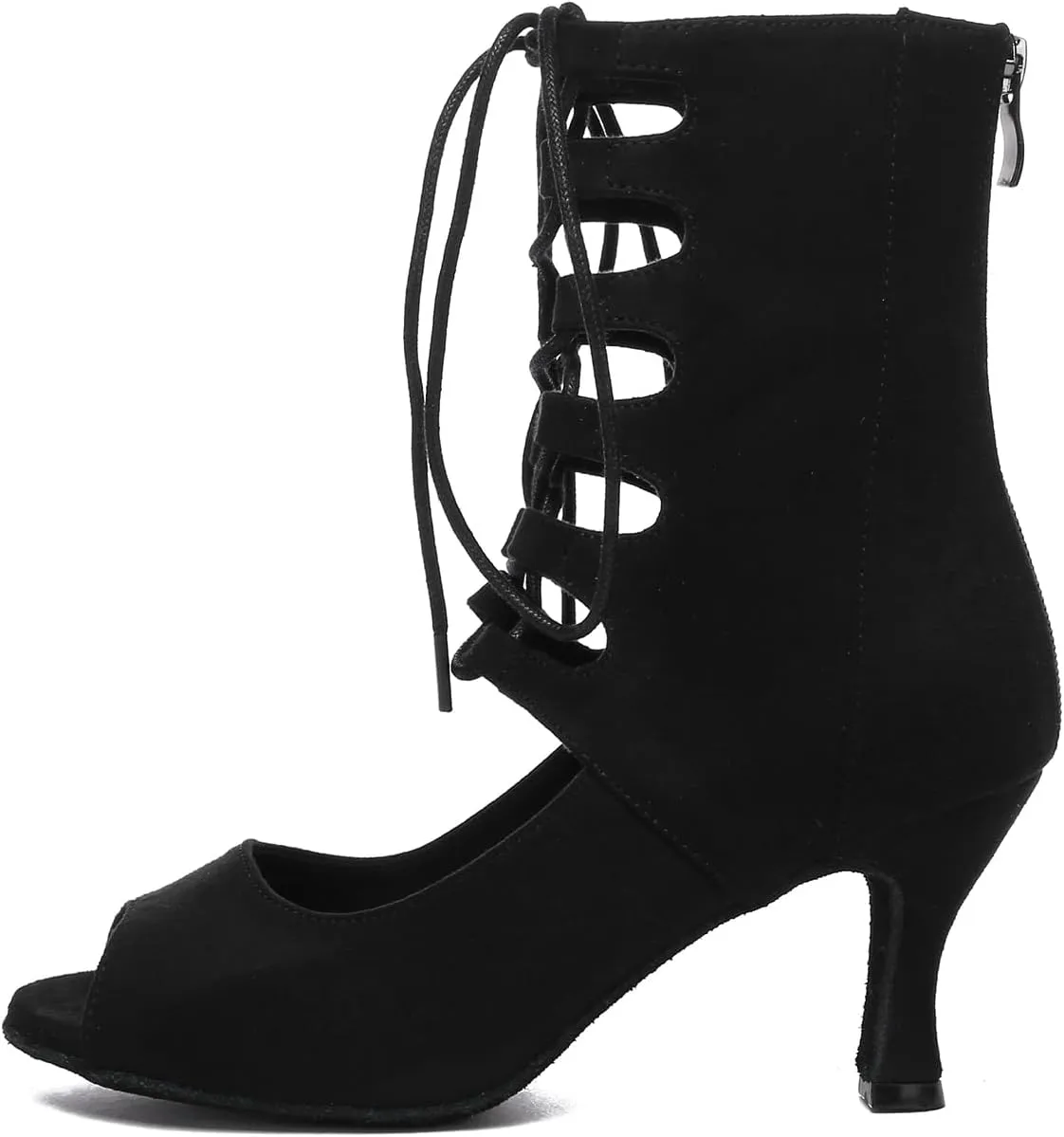 HROYL Women's Ballroom Latin Salsa Dance Shoes Lace-up Open-Toe Dance Boots Professional Dance Heels for Women,DS-J27