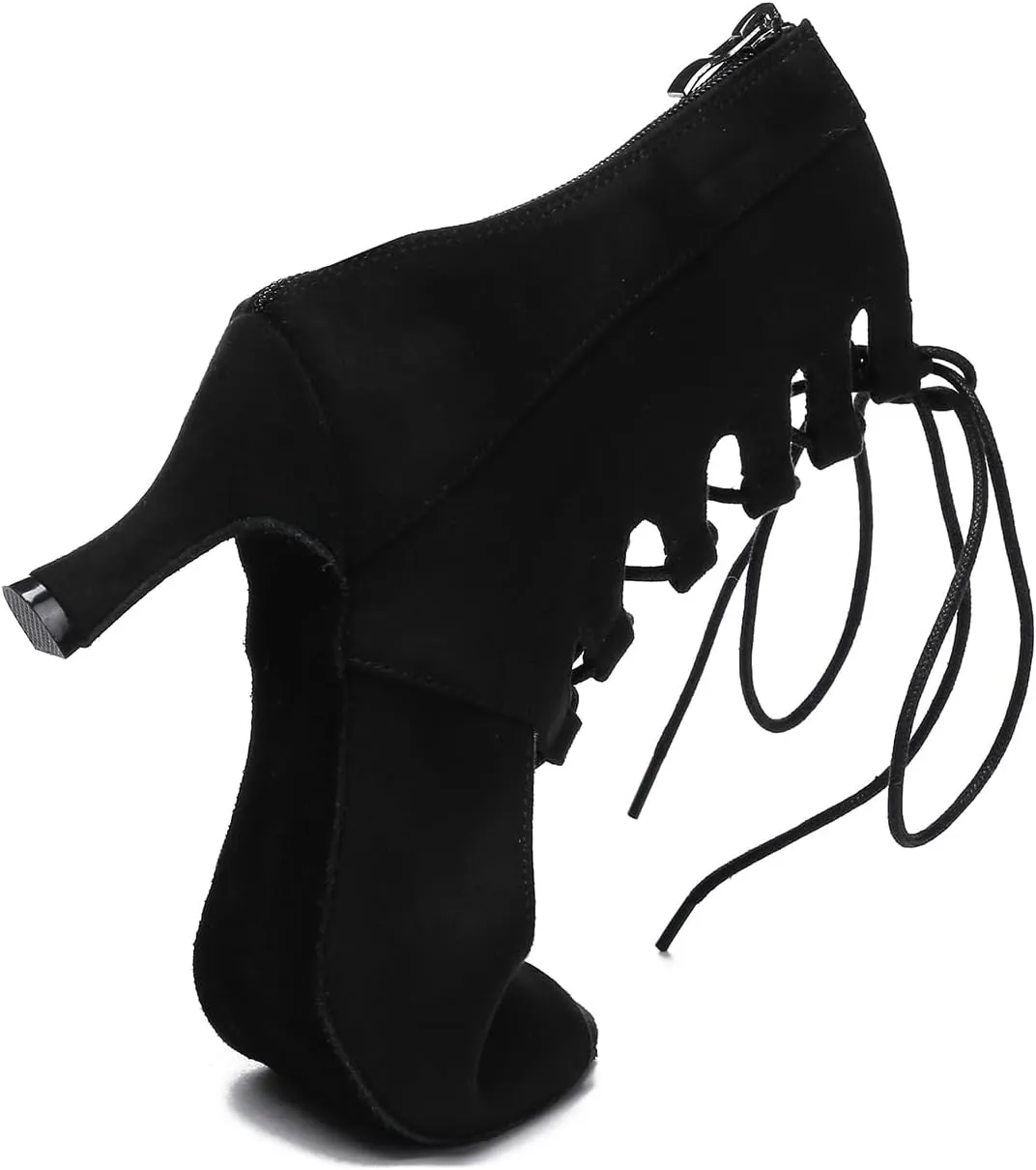 HROYL Women's Ballroom Latin Salsa Dance Shoes Lace-up Open-Toe Dance Boots Professional Dance Heels for Women,DS-J27