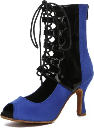 HROYL Women's Ballroom Latin Salsa Dance Shoes Lace-up Open-Toe Dance Boots Professional Dance Heels for Women,DS-J27