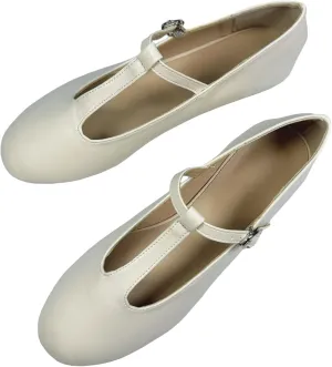 INEELUYI Women's PU Leather Mary Janes Flats Shoes T-Strap Buckle Round Toe Flats Shoes Casual Dressy Ballerina Shoes