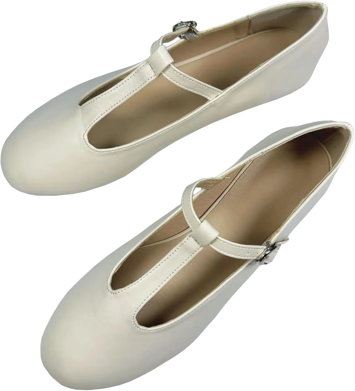 INEELUYI Women's PU Leather Mary Janes Flats Shoes T-Strap Buckle Round Toe Flats Shoes Casual Dressy Ballerina Shoes