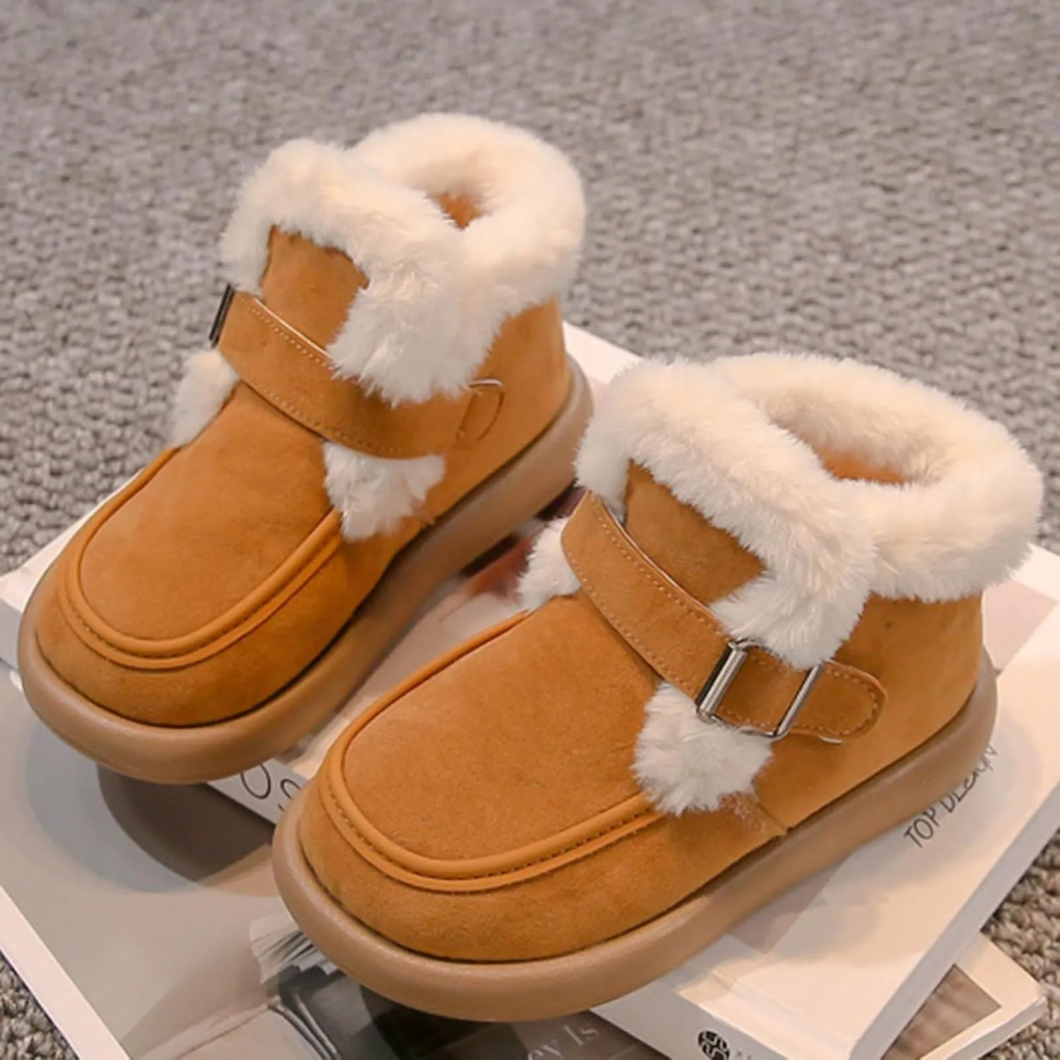 Kids Furry Warm Winter Ankle Boots Boys Girls Cozy Fleece Plush Soft Fuzzy Fr Collar Casual Boots for Toddler Boys