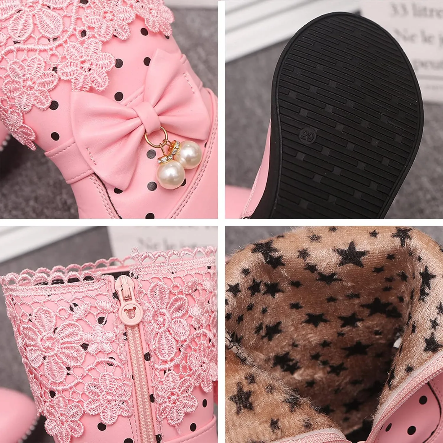 Kids Girls Boots With Bows Baby Toddler Mid Length Outdoor Slip On Boots Childrens Leather Lightweight Cozy Flat Shoes