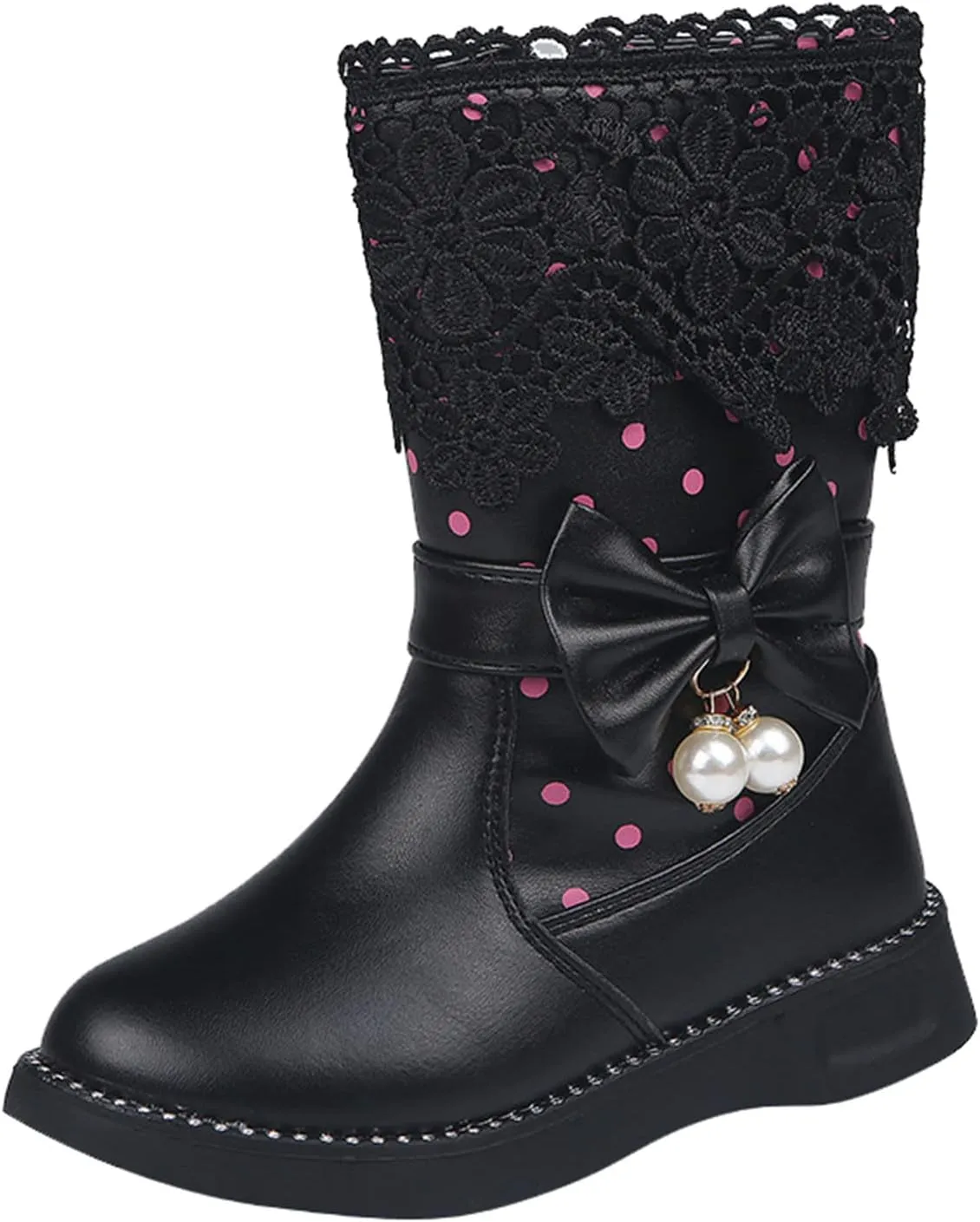 Kids Girls Boots With Bows Baby Toddler Mid Length Outdoor Slip On Boots Childrens Leather Lightweight Cozy Flat Shoes