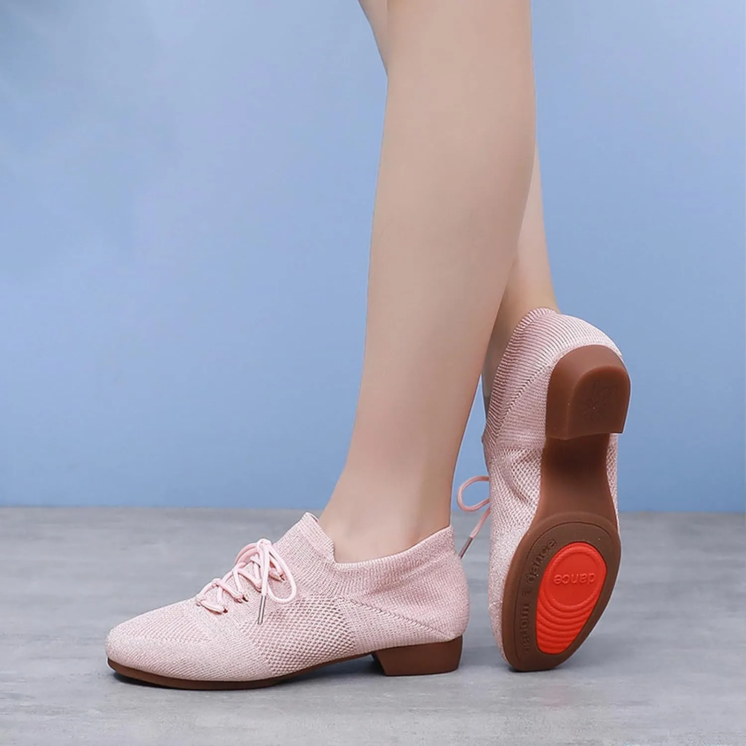 Lace Up Ballet Flats Dance Shoes Round Toe Outdoor Jazz Dance Shoes