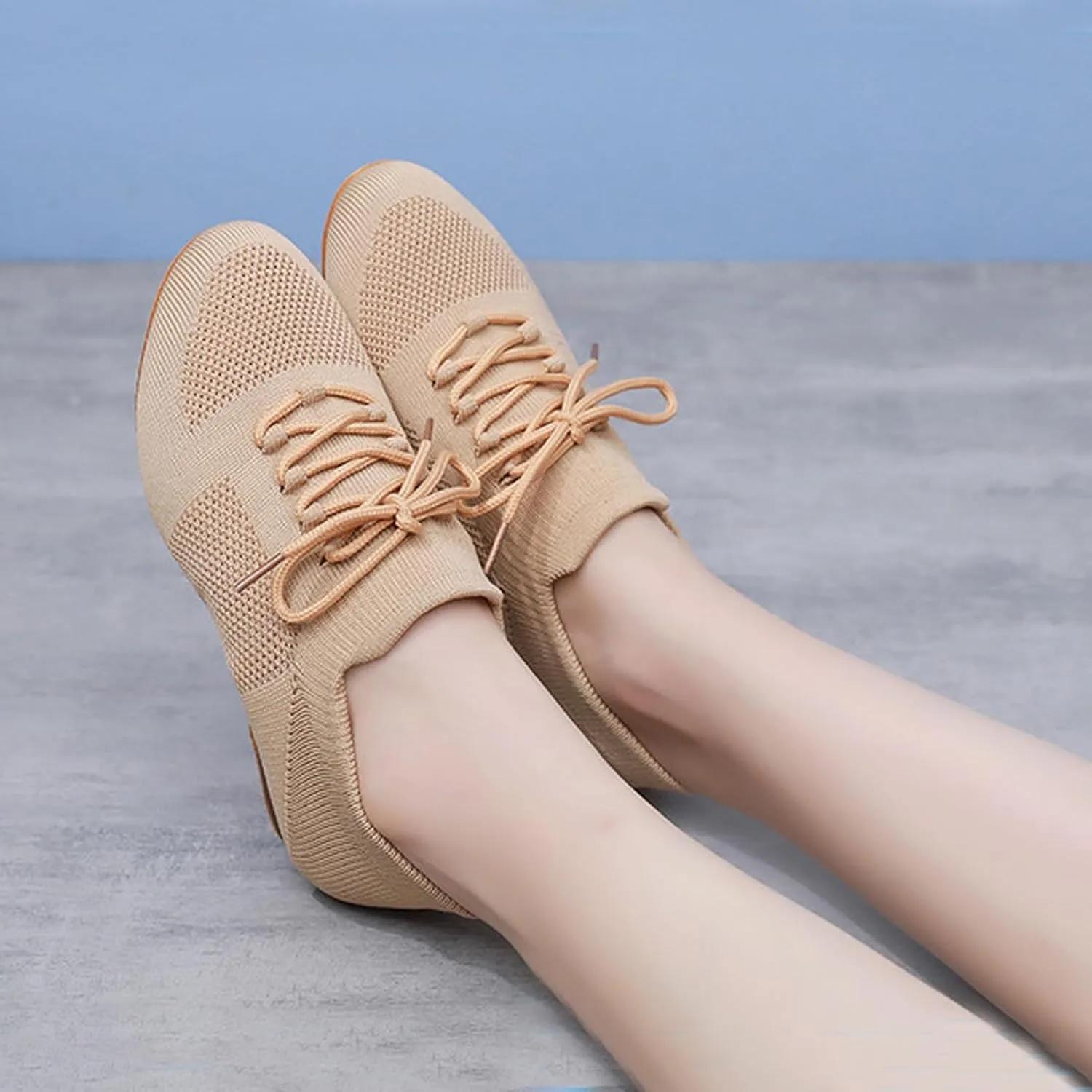 Lace Up Ballet Flats Dance Shoes Round Toe Outdoor Jazz Dance Shoes