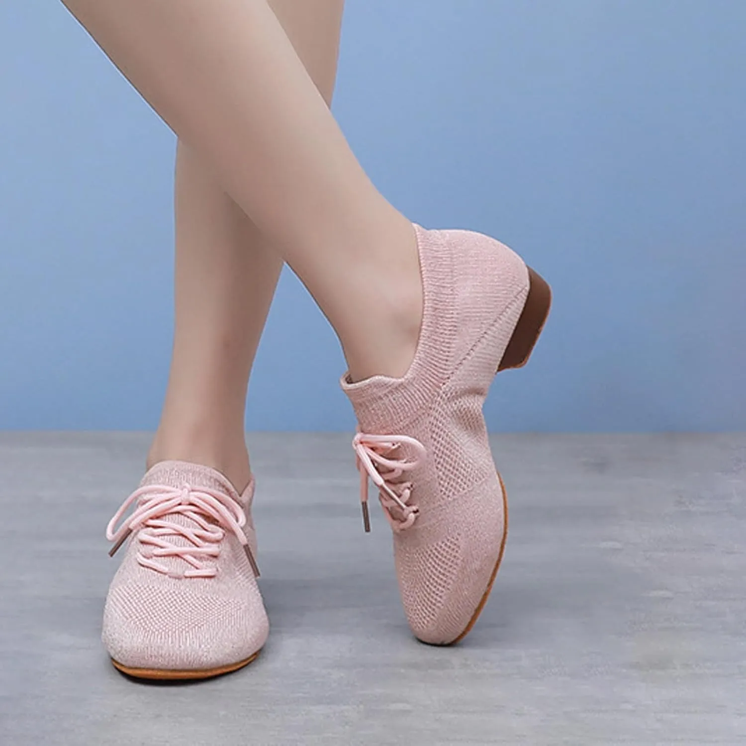 Lace Up Ballet Flats Dance Shoes Round Toe Outdoor Jazz Dance Shoes