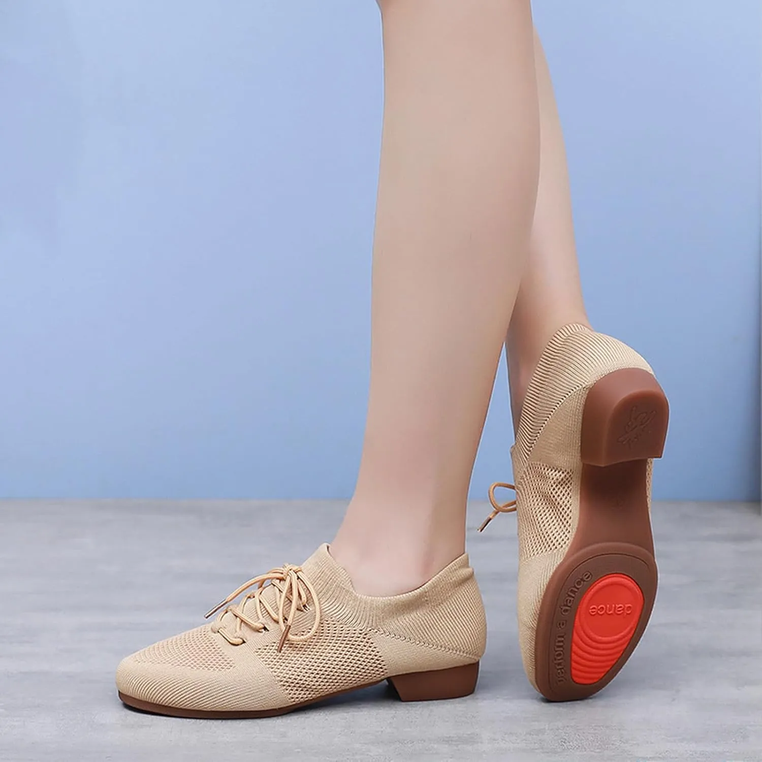 Lace Up Ballet Flats Dance Shoes Round Toe Outdoor Jazz Dance Shoes