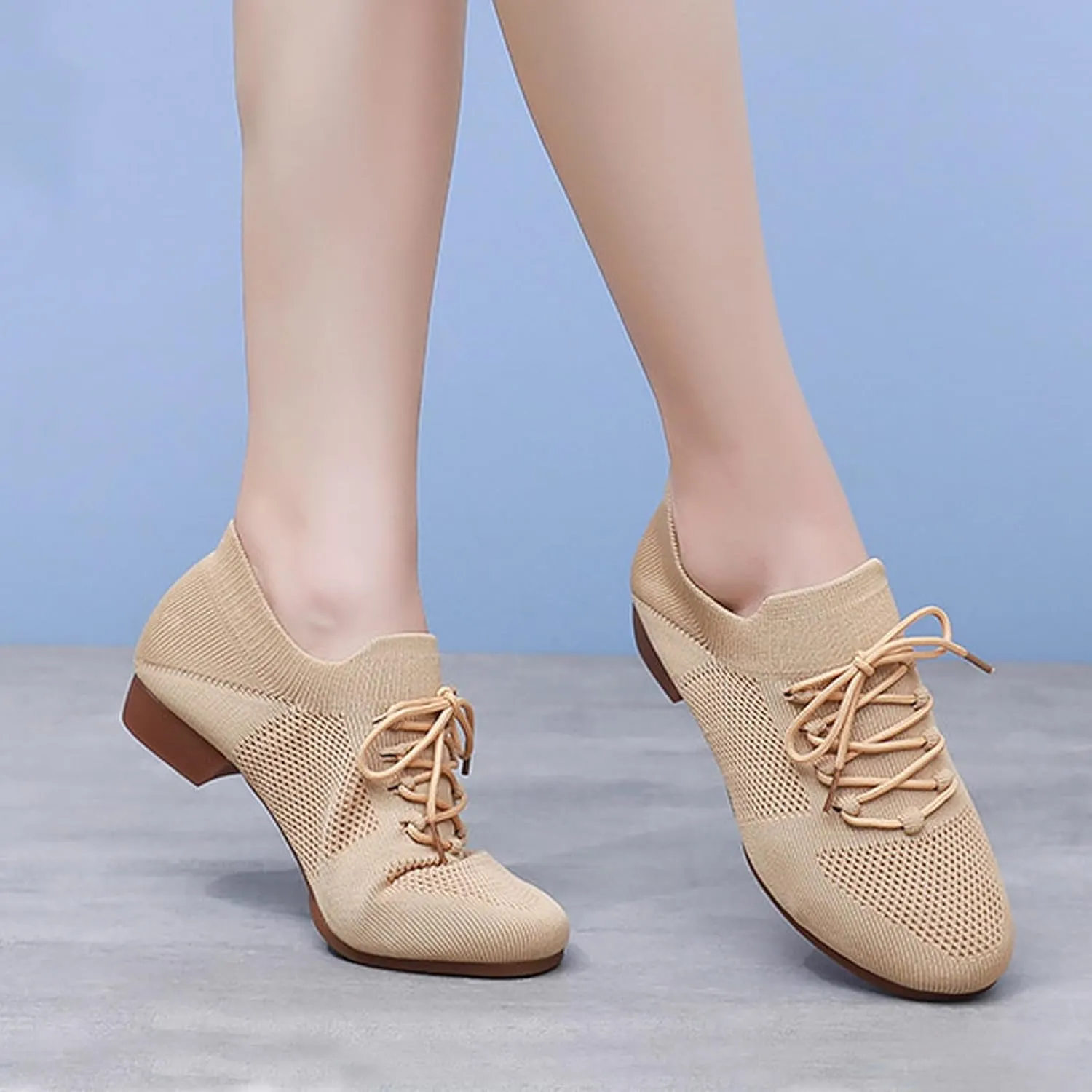 Lace Up Ballet Flats Dance Shoes Round Toe Outdoor Jazz Dance Shoes