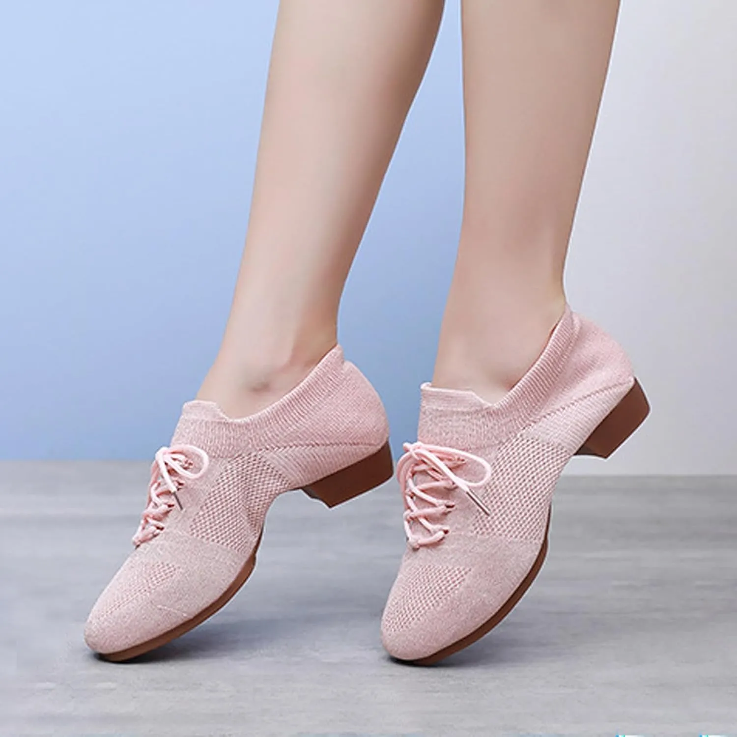 Lace Up Ballet Flats Dance Shoes Round Toe Outdoor Jazz Dance Shoes