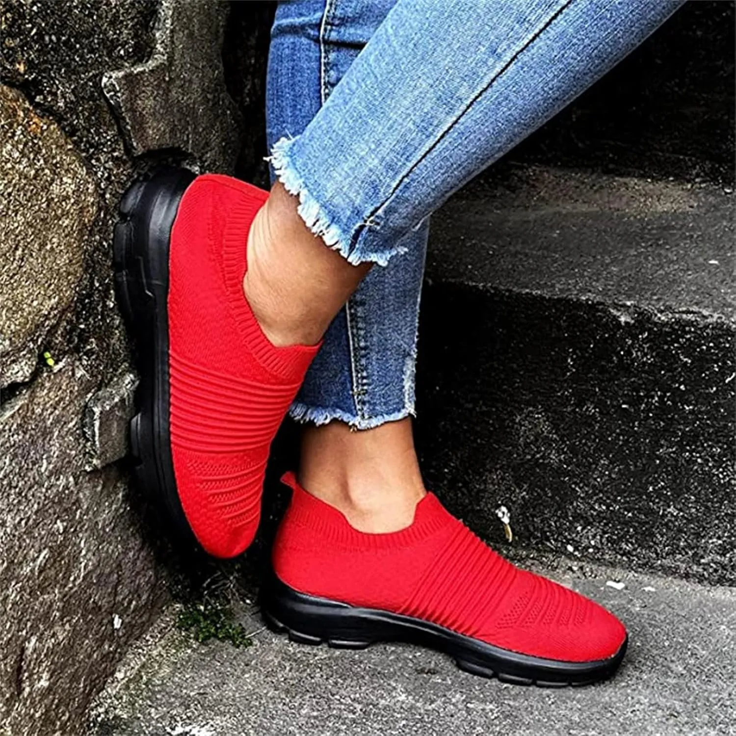 Ladmiple Shoes For Women Sneakers Trendy Slip On Running Shoes Non Slip Walking Shoes Gym Workout Tennis Fashion Sneakers