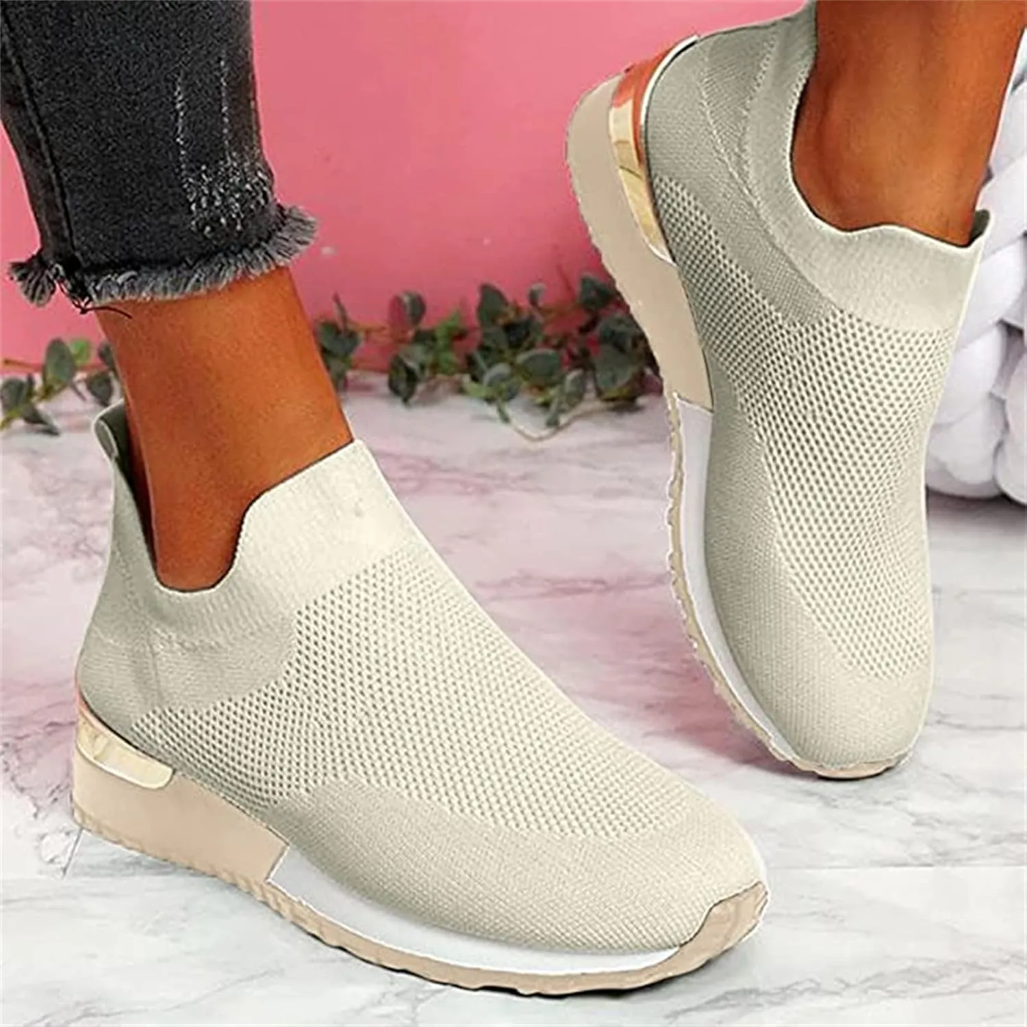 Ladmiple Shoes For Women Sneakers Trendy Walking Shoes Slip on Sock Sneakers Lady Girls Mesh Loafers Running Tennis Shoes