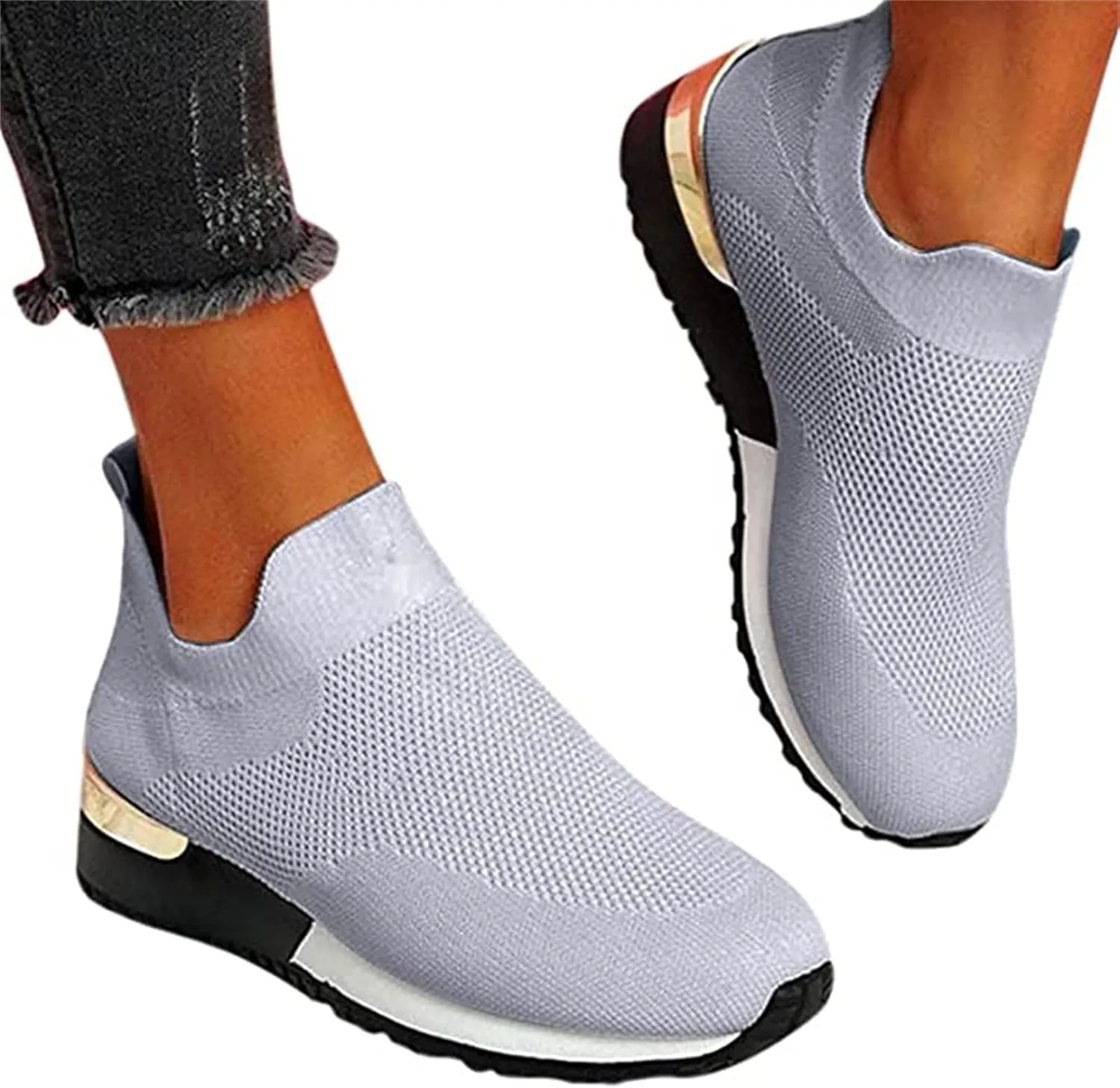 Ladmiple Walking Sneakers For Women Wide Width Tennis Shoes Slip On Memory Foam Non Slip Athletic Running Gym Sneakers