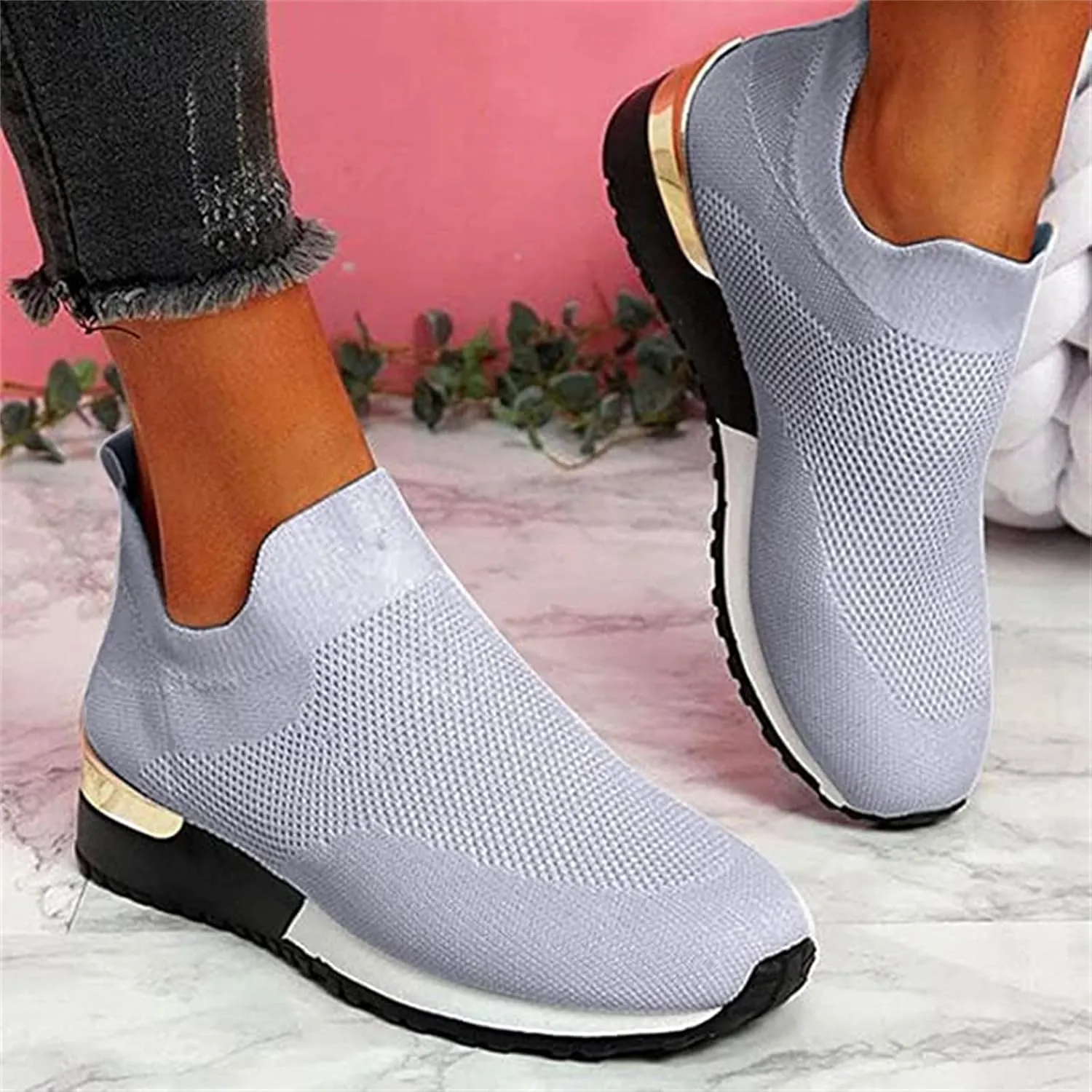 Ladmiple Walking Sneakers For Women Wide Width Tennis Shoes Slip On Memory Foam Non Slip Athletic Running Gym Sneakers